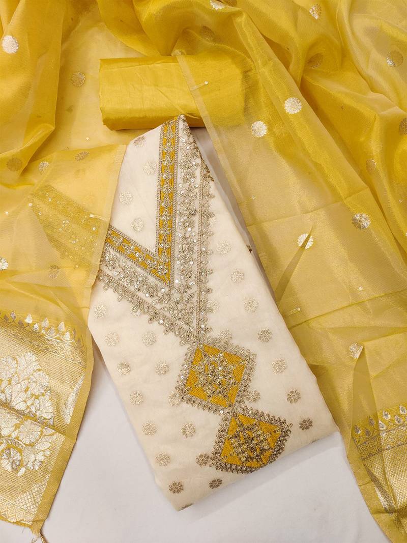 women yellow salwar suit dress material | unstitched