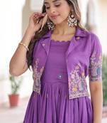 Vichitra silk with sequins, zari & thread embroidered work