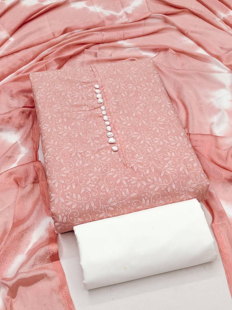 dusty rose cotton printed salwar suit dress material for women