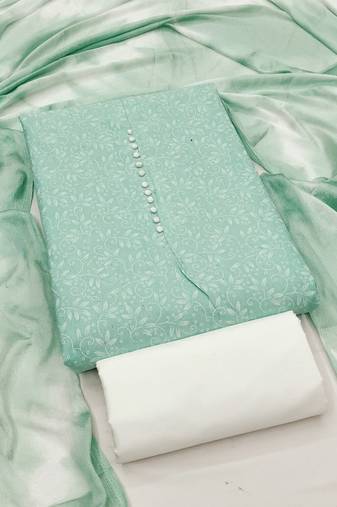 mint green cotton printed salwar suit dress material for women