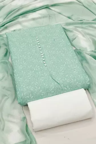 mint green cotton printed salwar suit dress material for women