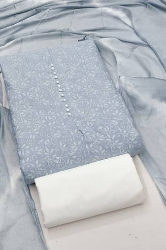 pastel blue cotton printed salwar suit dress material for women