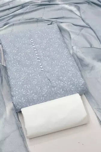 pastel blue cotton printed salwar suit dress material for women