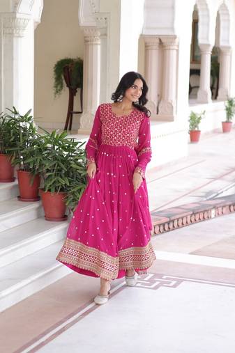 Faux georgette with rich sequins & zari embroidered work