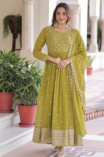 Faux georgette with rich sequins & zari embroidered work