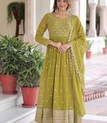 Faux georgette with rich sequins & zari embroidered work