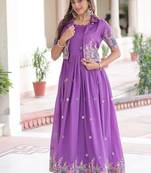 Vichitra silk with sequins, zari & thread embroidered work