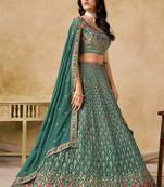 Rama Blue Georgette Sequins work and Thread Embroidery work indian latest design party wear lehenga