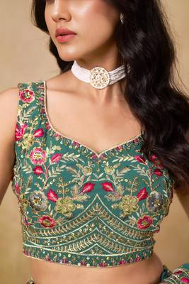 Rama Blue Georgette Sequins work and Thread Embroidery work indian latest design party wear lehenga 4