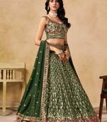 Green Georgette Sequins work and Thread Embroidery work indian latest design wedding lehenga choli