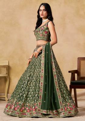 Green Georgette Sequins work and Thread Embroidery work indian latest design wedding lehenga choli 4