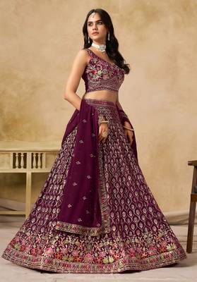 Maroon Georgette Sequins work and Thread Embroidery work indian latest design marriage lehenga choli 1