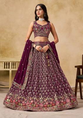 Maroon Georgette Sequins work and Thread Embroidery work indian latest design marriage lehenga choli 3