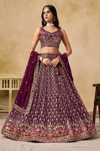 Maroon Georgette Sequins work and Thread Embroidery work indian latest design marriage lehenga choli