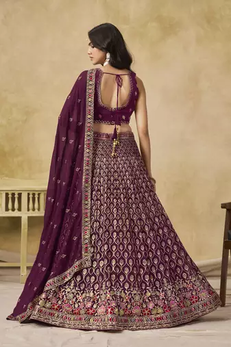 Maroon Georgette Sequins work and Thread Embroidery work indian latest design marriage lehenga choli