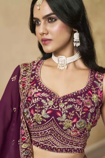 Maroon Georgette Sequins work and Thread Embroidery work indian latest design marriage lehenga choli