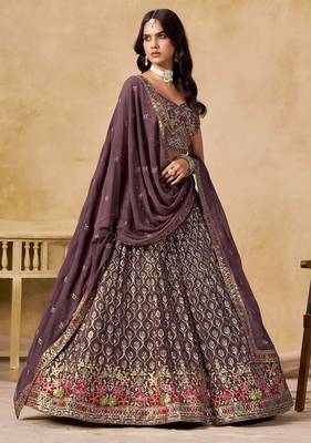 Light Purple Georgette Sequins work and Thread Embroidery work indian latest design bridal lehenga choli 1