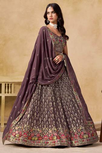 Light Purple Georgette Sequins work and Thread Embroidery work indian latest design bridal lehenga choli