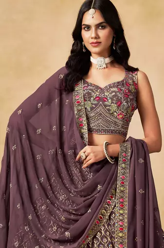 Light Purple Georgette Sequins work and Thread Embroidery work indian latest design bridal lehenga choli