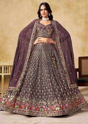 Light Purple Georgette Sequins work and Thread Embroidery work indian latest design bridal lehenga choli 3