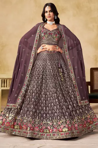 Light Purple Georgette Sequins work and Thread Embroidery work indian latest design bridal lehenga choli