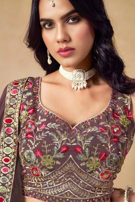 Light Purple Georgette Sequins work and Thread Embroidery work indian latest design bridal lehenga choli 5