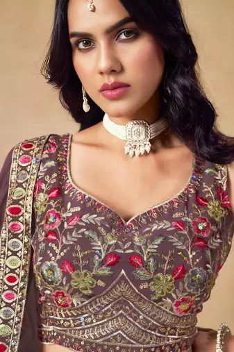 Light Purple Georgette Sequins work and Thread Embroidery work indian latest design bridal lehenga choli