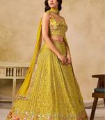 Yellow Georgette Sequins work and Thread Embroidery work indian latest design bollywood lehenga choli