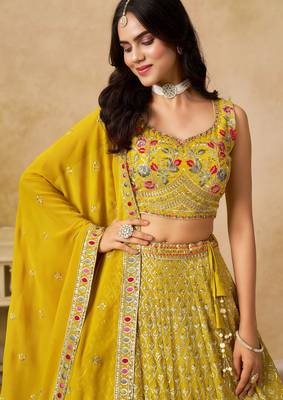 Yellow Georgette Sequins work and Thread Embroidery work indian latest design bollywood lehenga choli 2