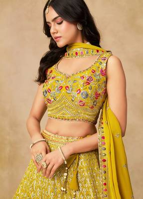 Yellow Georgette Sequins work and Thread Embroidery work indian latest design bollywood lehenga choli 4