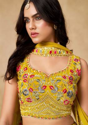Yellow Georgette Sequins work and Thread Embroidery work indian latest design bollywood lehenga choli 5