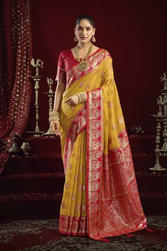 Elegant modal banarasi jari saree for women | rich zhallar border | festive & traditional wear