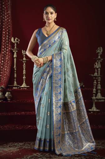 Designer modal banarasi saree | fancy jari weaving & zhallar | saree with blouse piece