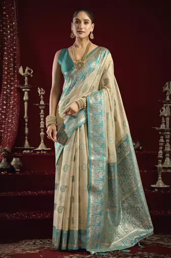 Elegant modal banarasi jari saree for women | rich zhallar border | festive & traditional wear