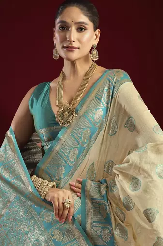 Elegant modal banarasi jari saree for women | rich zhallar border | festive & wear