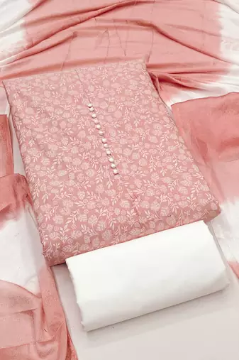 dusty rose cotton printed salwar suit dress material for women
