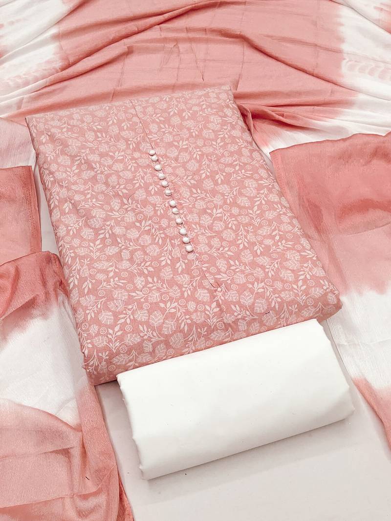 dusty rose cotton printed salwar suit dress material for women