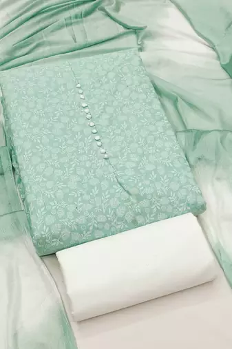 mint green cotton printed salwar suit dress material for women