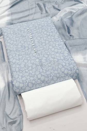 pastel blue cotton printed salwar suit dress material for women