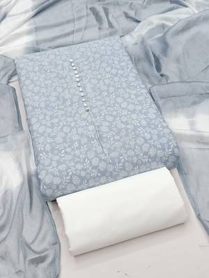 pastel blue cotton printed salwar suit dress material for women 1
