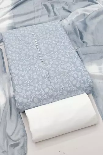 pastel blue cotton printed salwar suit dress material for women