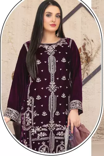 Purple velvet suit with embroidery sequin 