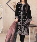 Black velvet semi stitched suit with embroidery sequence work