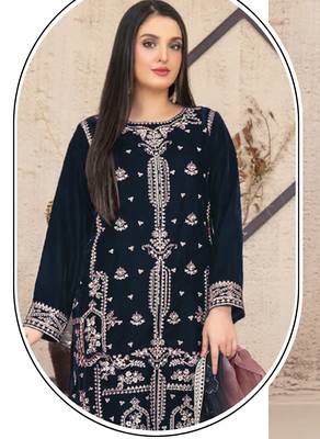 Navy blue velvet suit with embroidery sequin  2