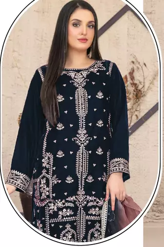 Navy blue velvet suit with embroidery sequin 