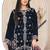 Navy blue velvet semi stitched suit with embroidery sequence work