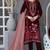 Maroon velvet semi stitched suit with embroidery sequence work