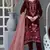 Maroon velvet semi stitched suit with embroidery sequence work