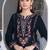 Navy blue velvet semi stitched suit with embroidery sequence work