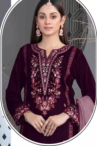 Purple velvet suit with embroidery sequin 